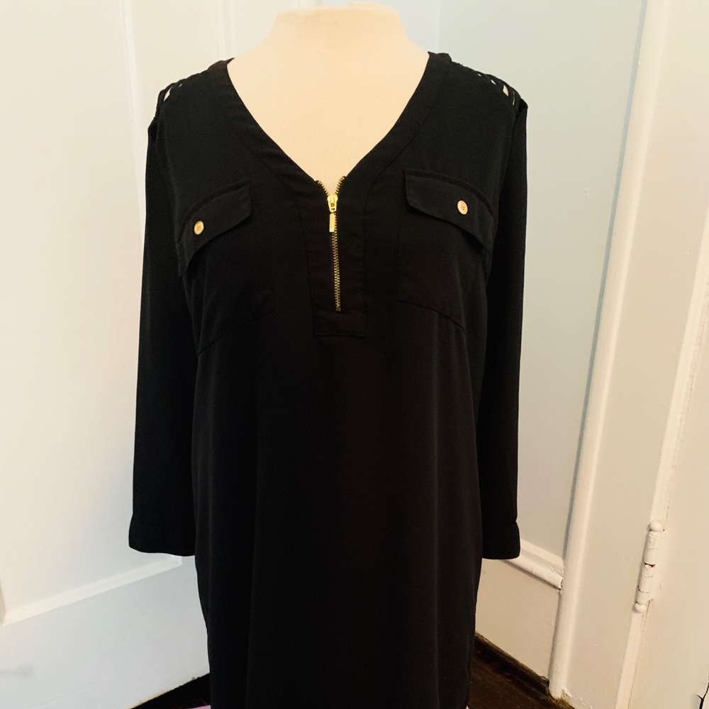 XOXO Black with Gold Zipper/Buttons Cut Out Sleeve